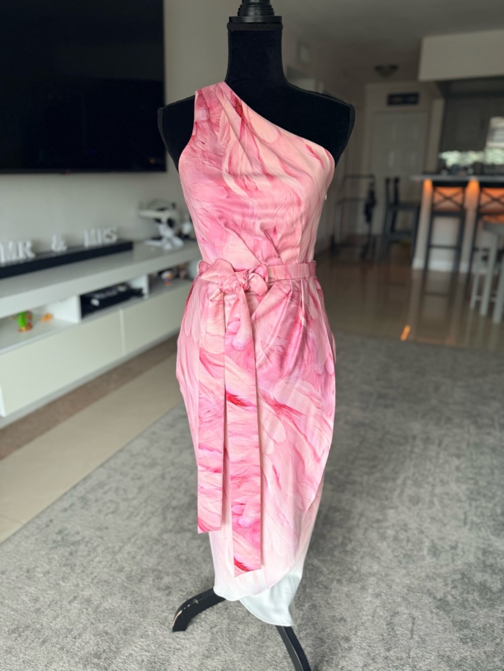 Ted Baker Pink Marble One-Shoulder Midi Dress
